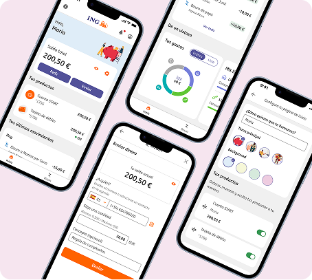 Pantallas de móviles con la app de ING