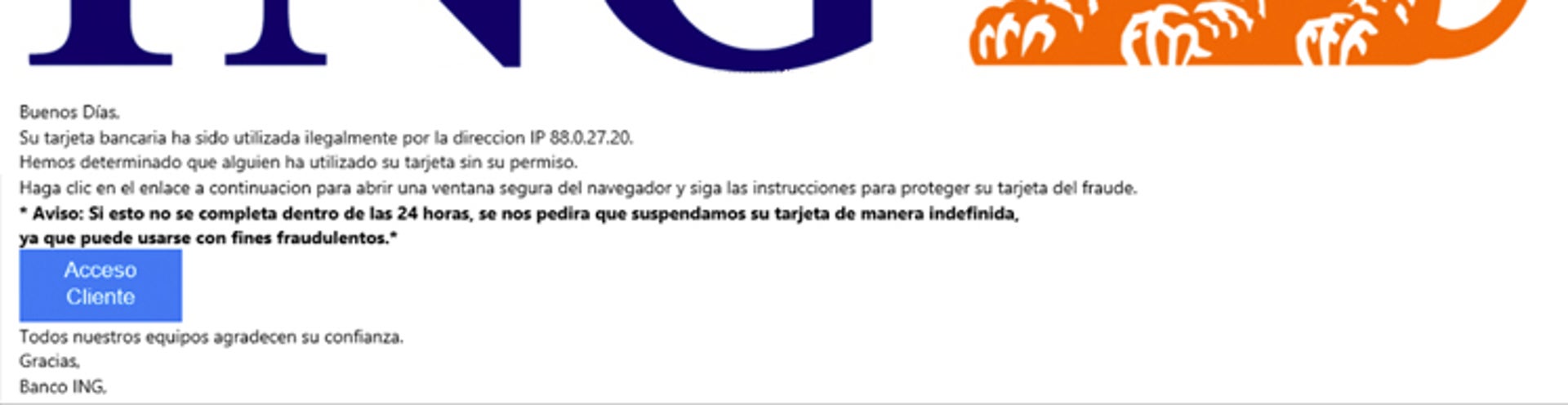 Correo falso de banco ing