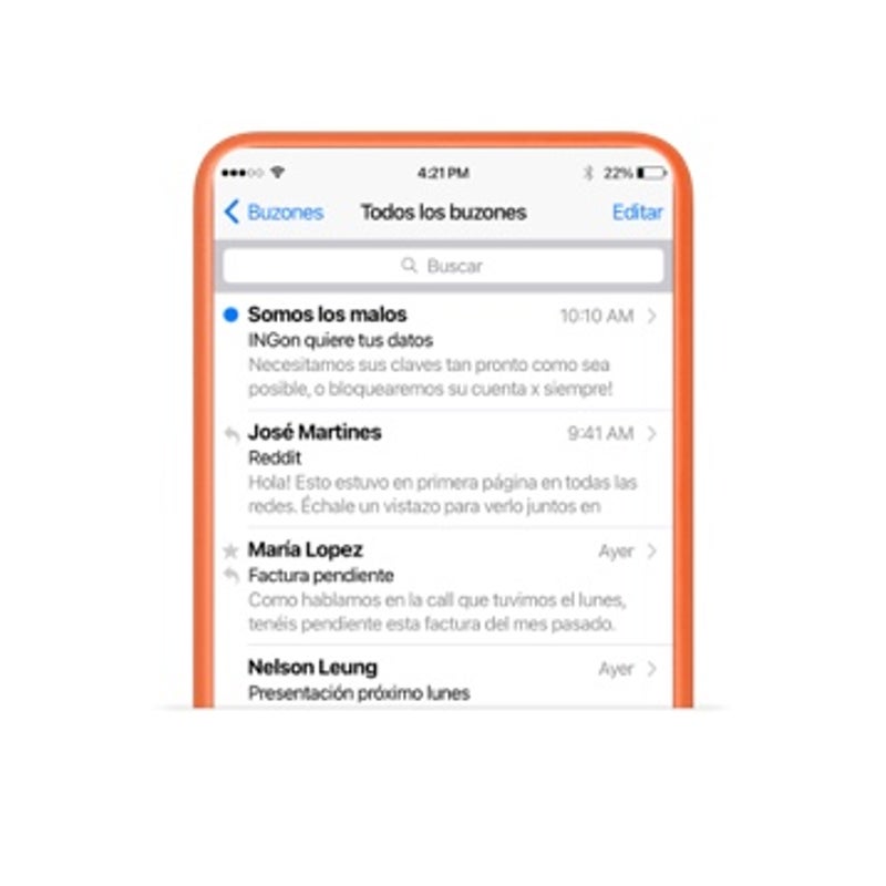 Captura de pantalla de correo en el móvil