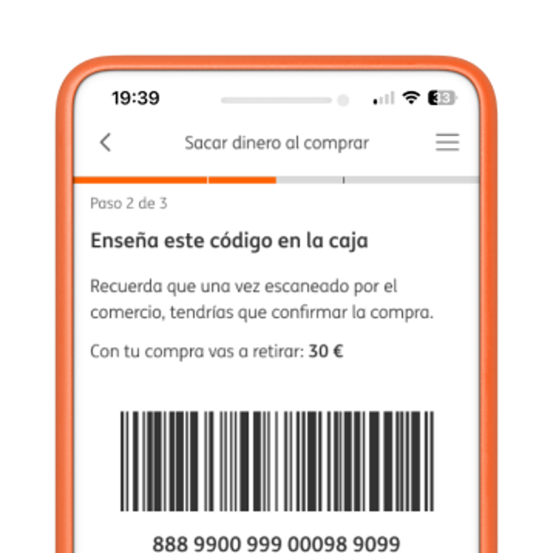Pantalla app ING para sacar dinero al comprar