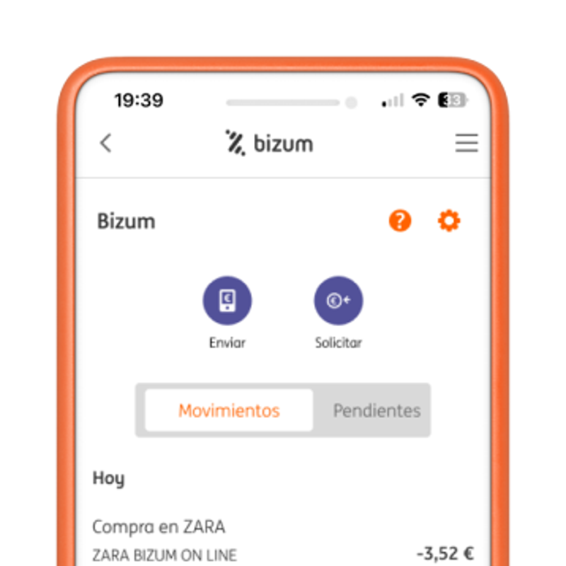 Pantalla de bizum en app ING