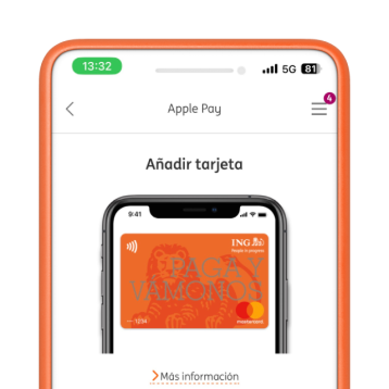 Imagen de pantalla apple pay con tarjeta ING