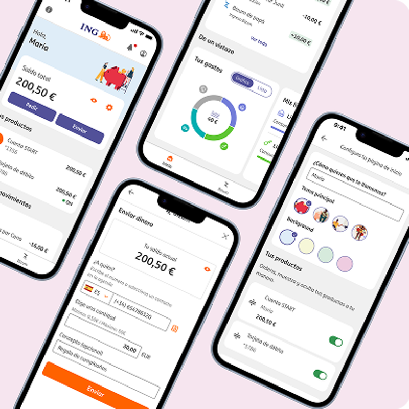 Pantallas de móviles con la app de ING
